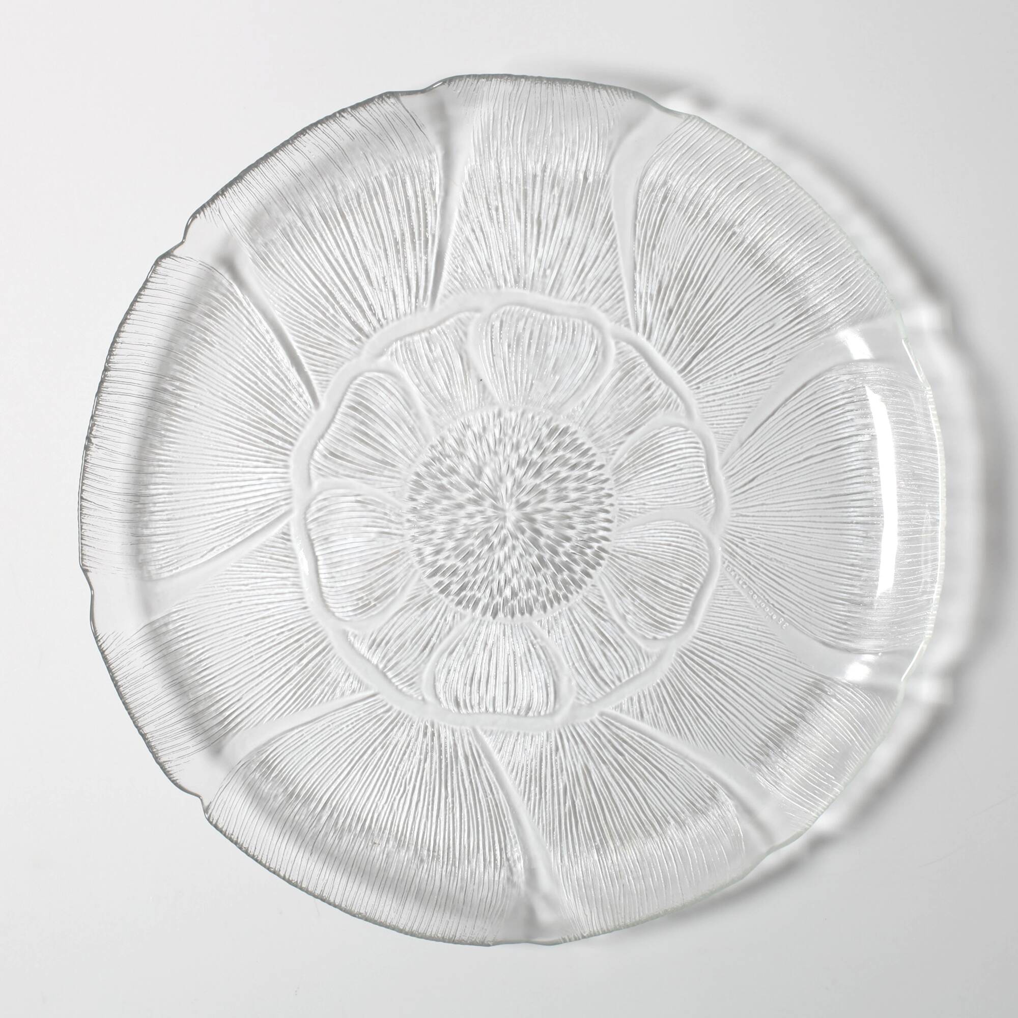 Large Platter Fleur, Vintage Decorative Clear Plate / Arcoroc / France