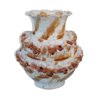 Vase vintage en céramique émaillée style nid d'abeille Italie