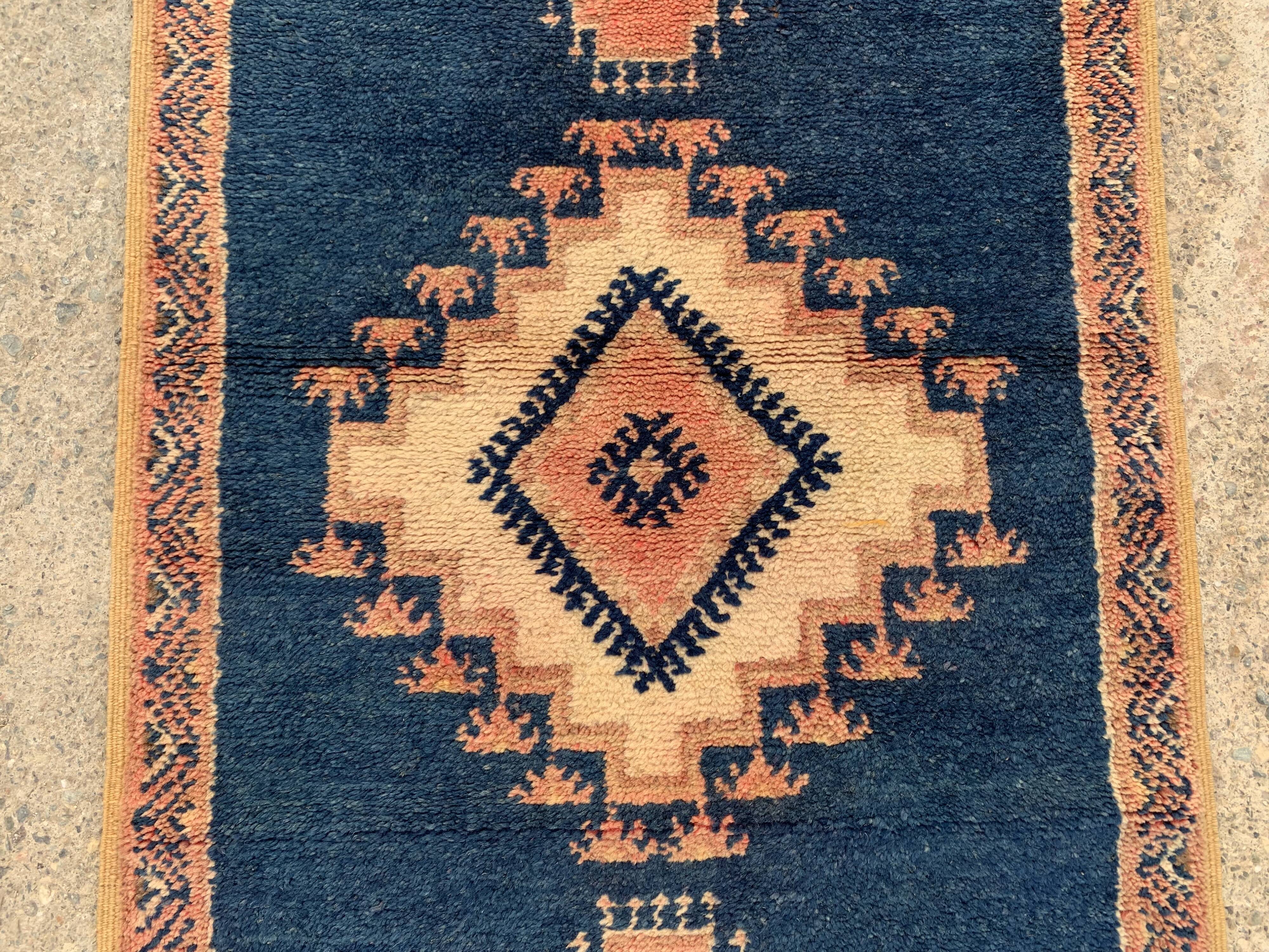 Taznakht blue moroccan wool runner rug