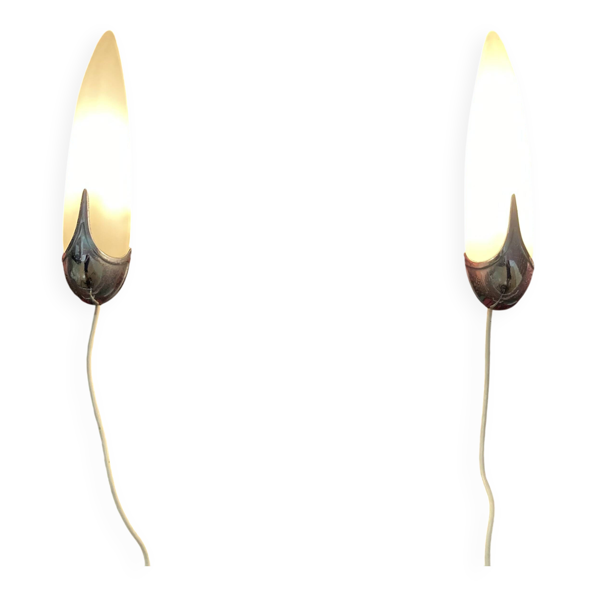 Pair of 1950s designer glass wall lights.