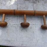 Wooden coat rack turned in imitation of bamboo, 3 hooks, 1900s