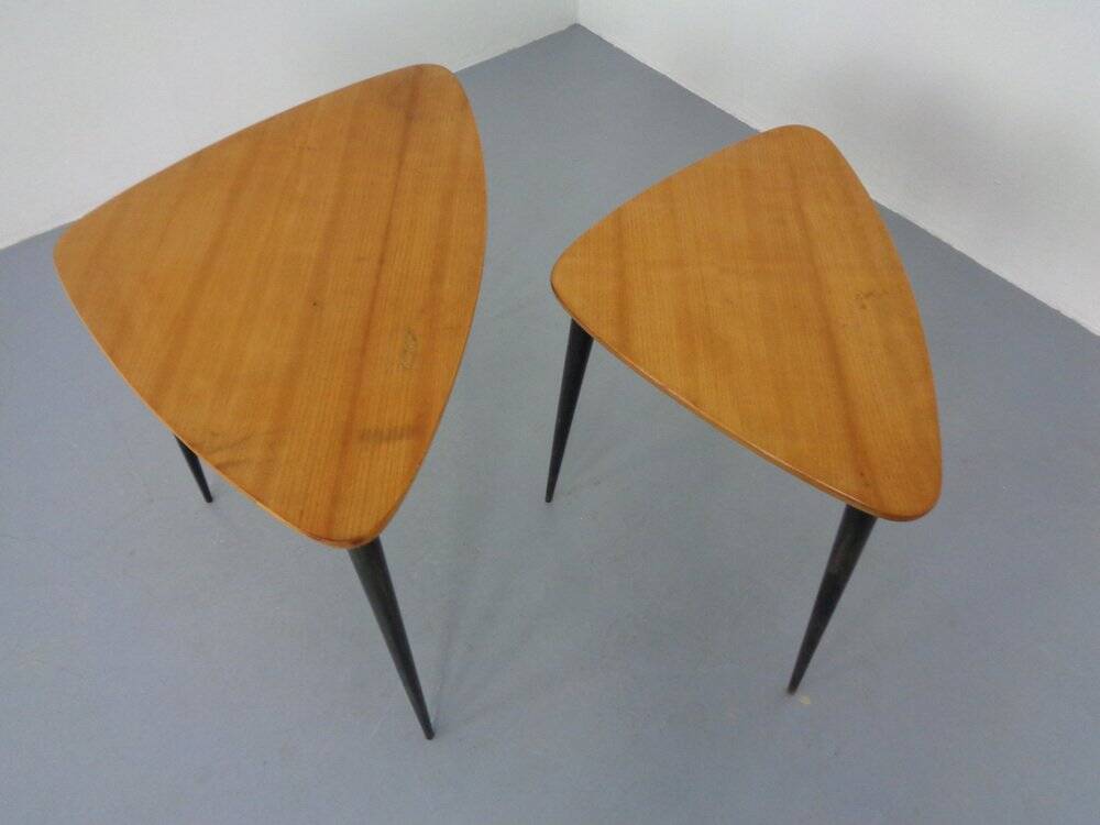 Mid-Century Triangular Birch Side Tables, 1960s, Set of 2