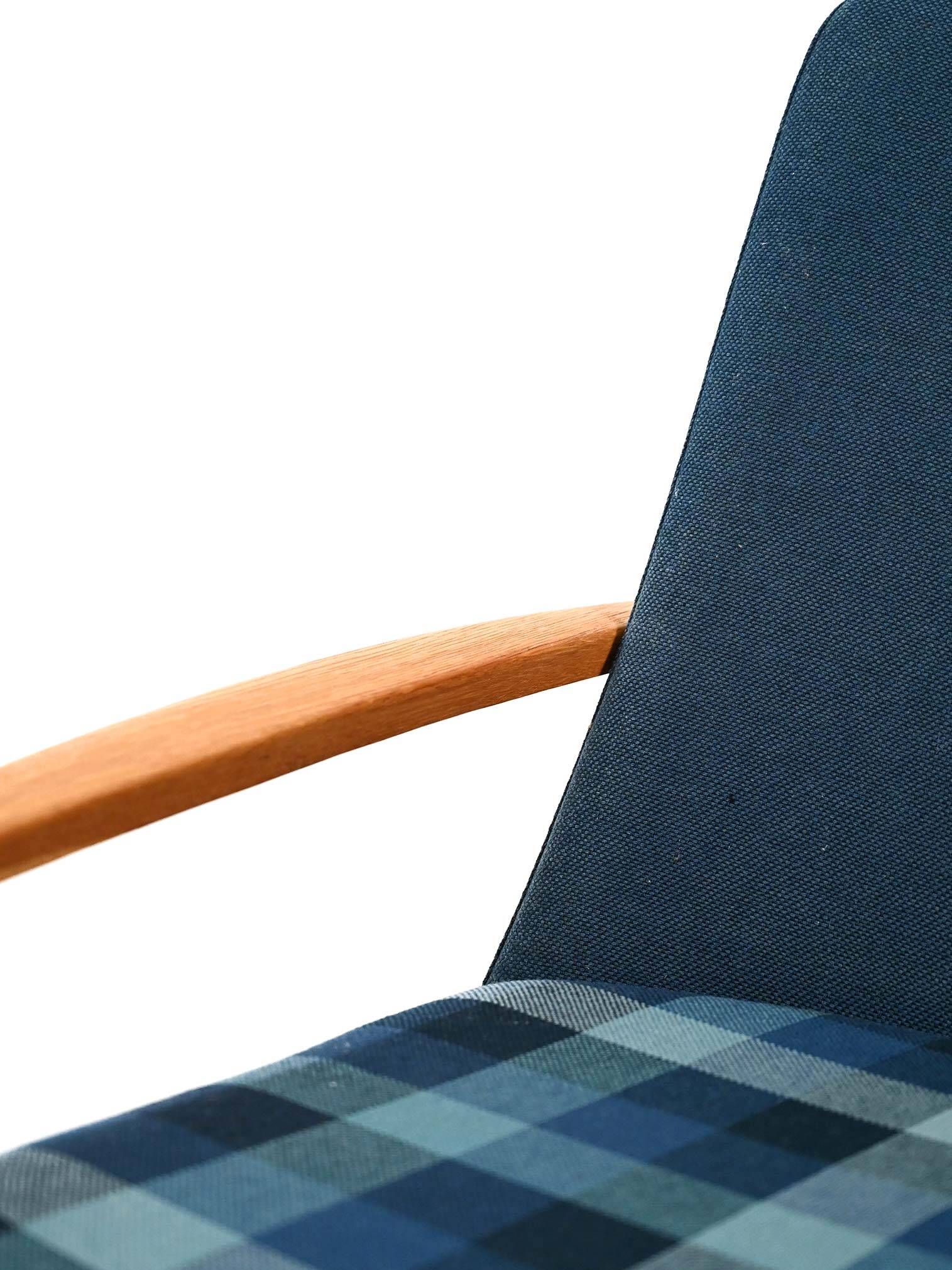Scandinavian oak and blue wool armchair