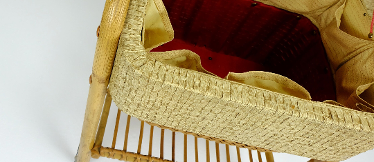 1950s mid century bamboo rattan wicker sewing box or knitting basket