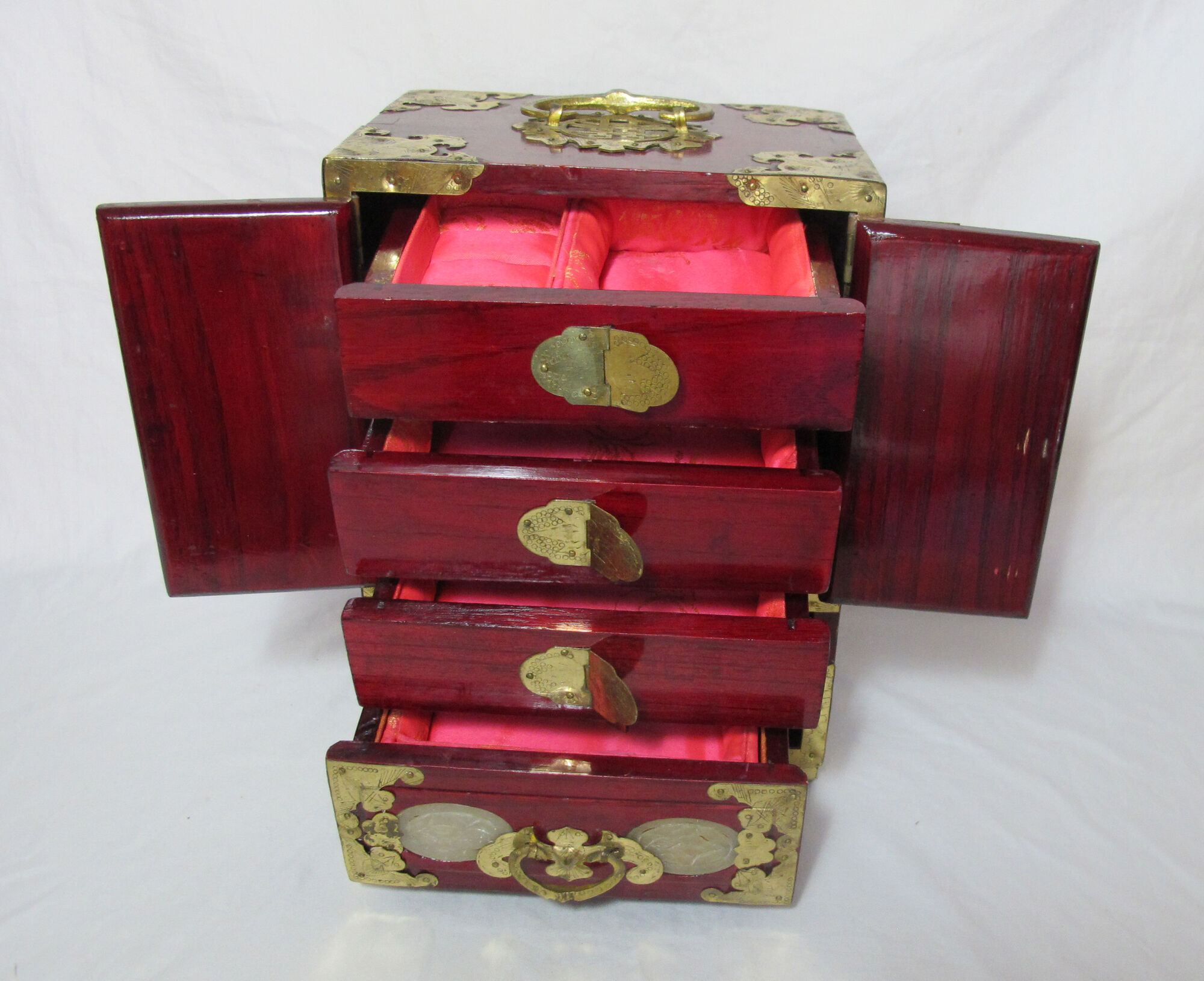 Wooden jewelry box adorned with Chinese jade plates