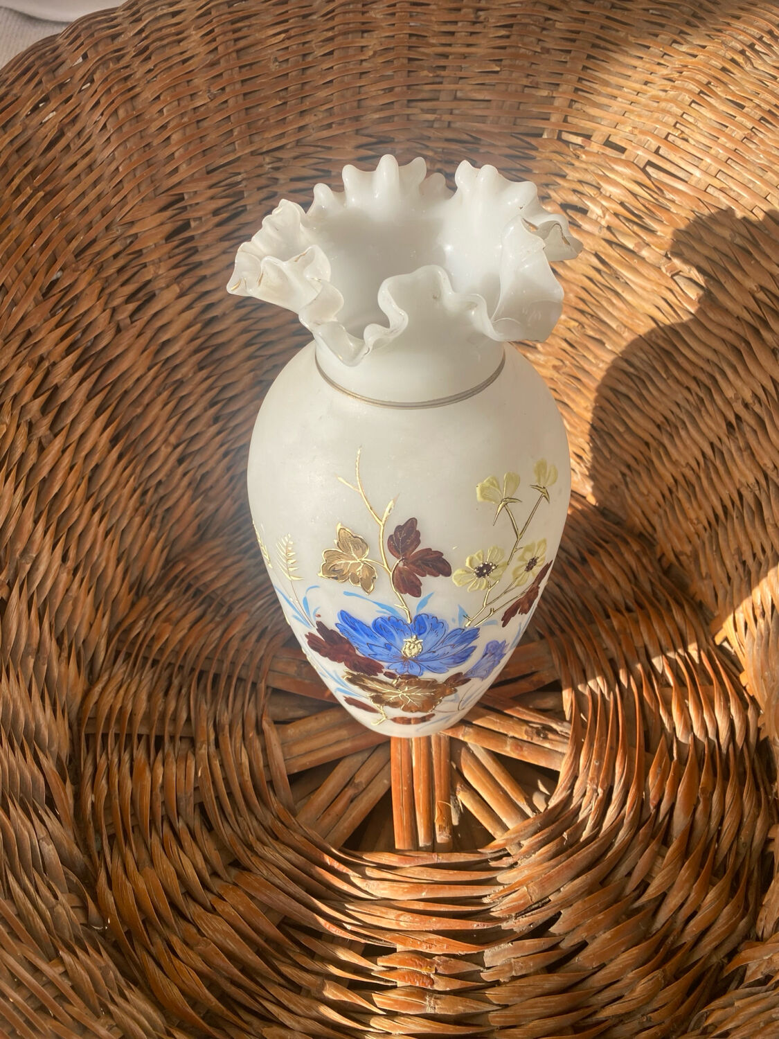 Antique enamelled opaline vase