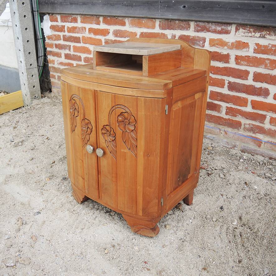 Antique art deco style wooden and marble bedside table