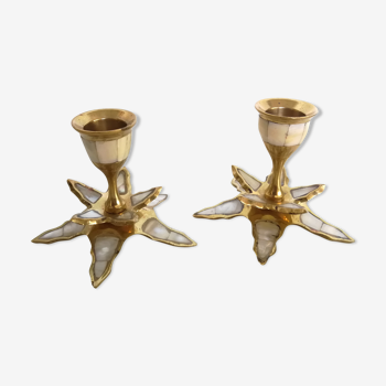 Pair of brass and mother-of-Pearl Palm Sconce