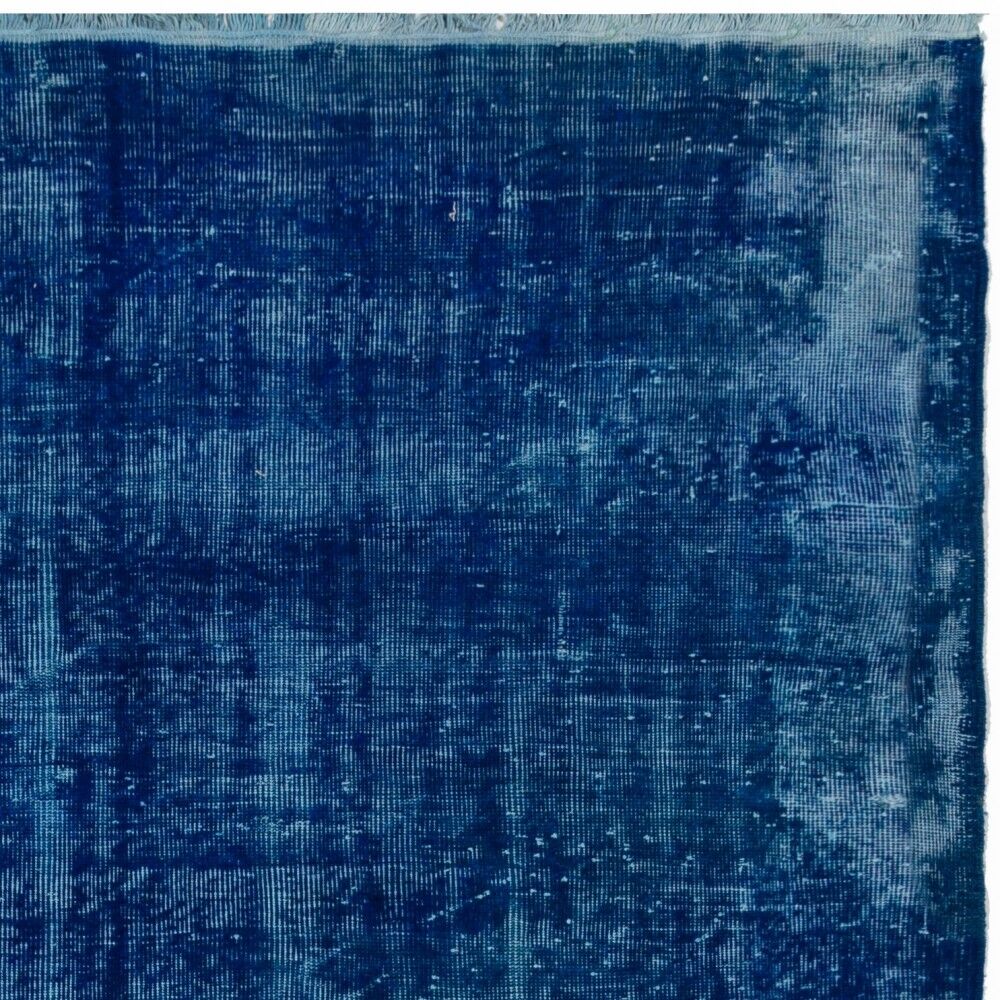Vintage Hand-Knotted Shabby Chic Style Turkish Wool Area Rug Overdyed in Blue