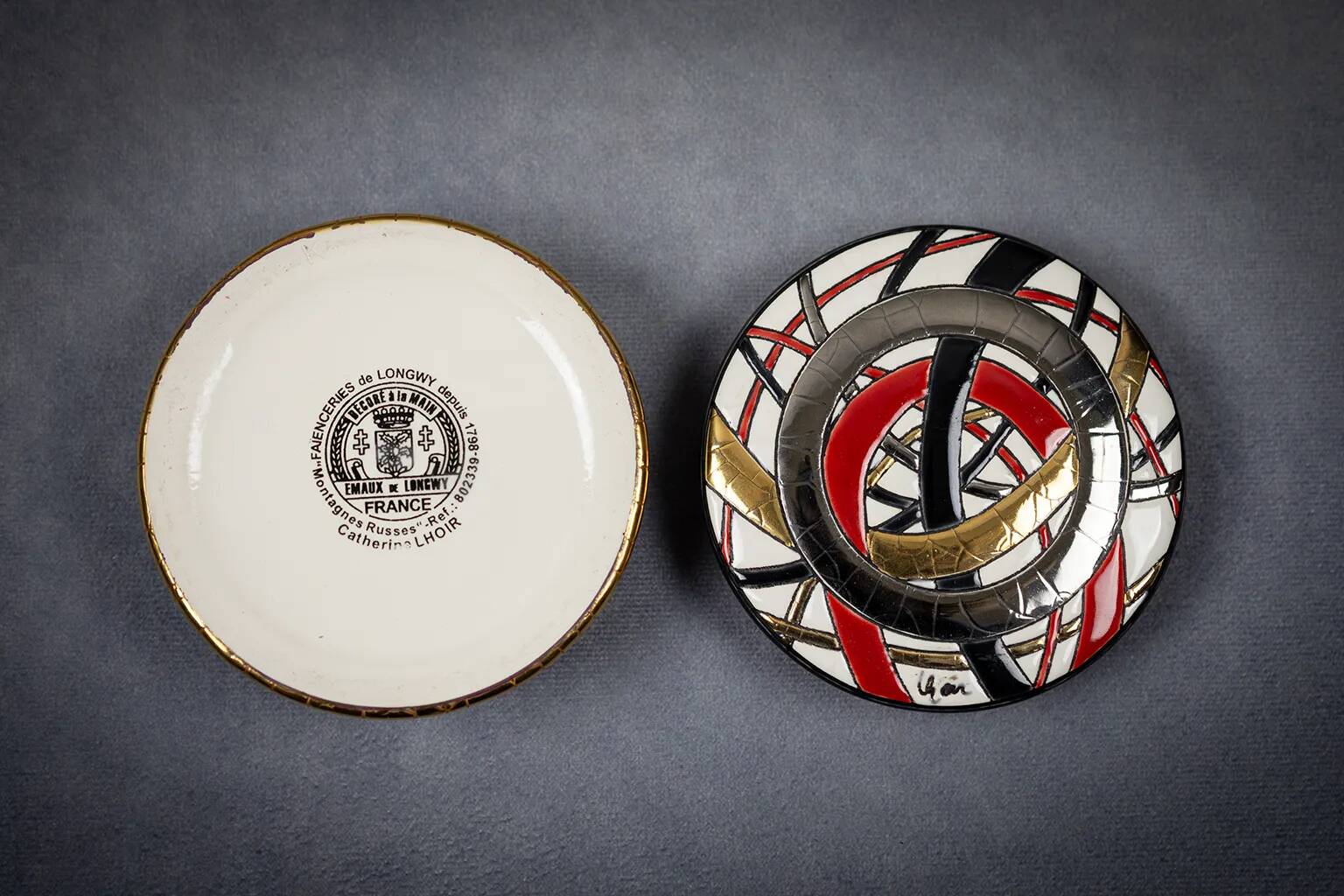 Round Roller Coaster Box in Longwy Enamel by Catherine Lhoir