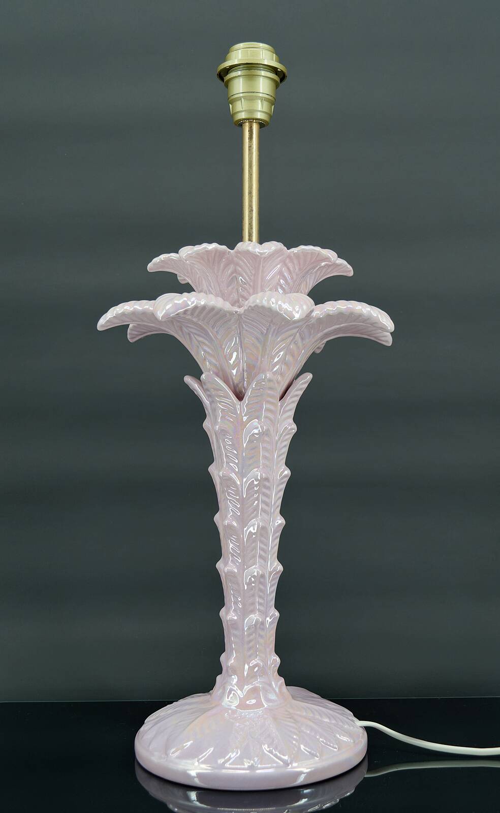 Palm tree lamp in pearly pink ceramic, Italy, circa 1960