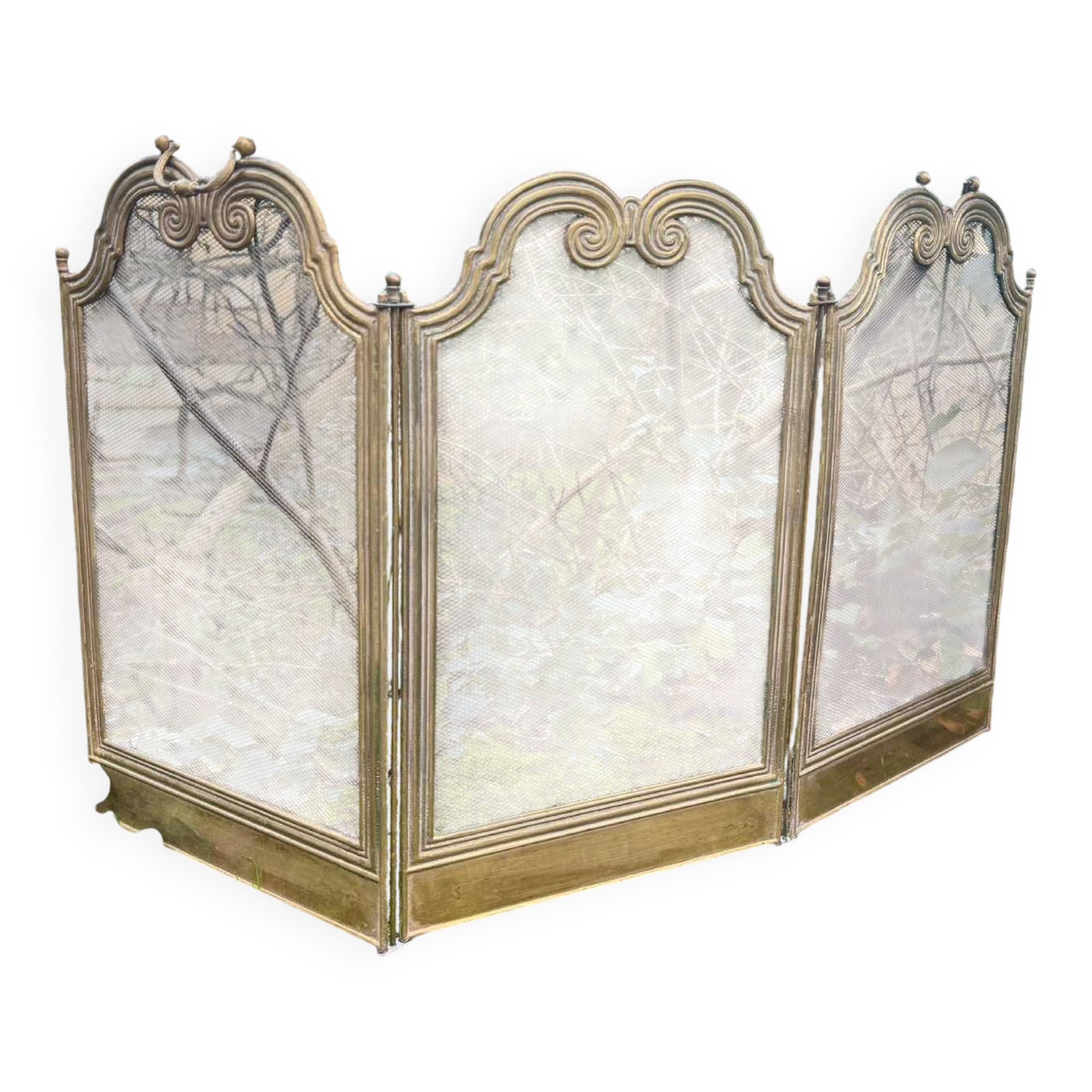 Antique brass fireplace screen