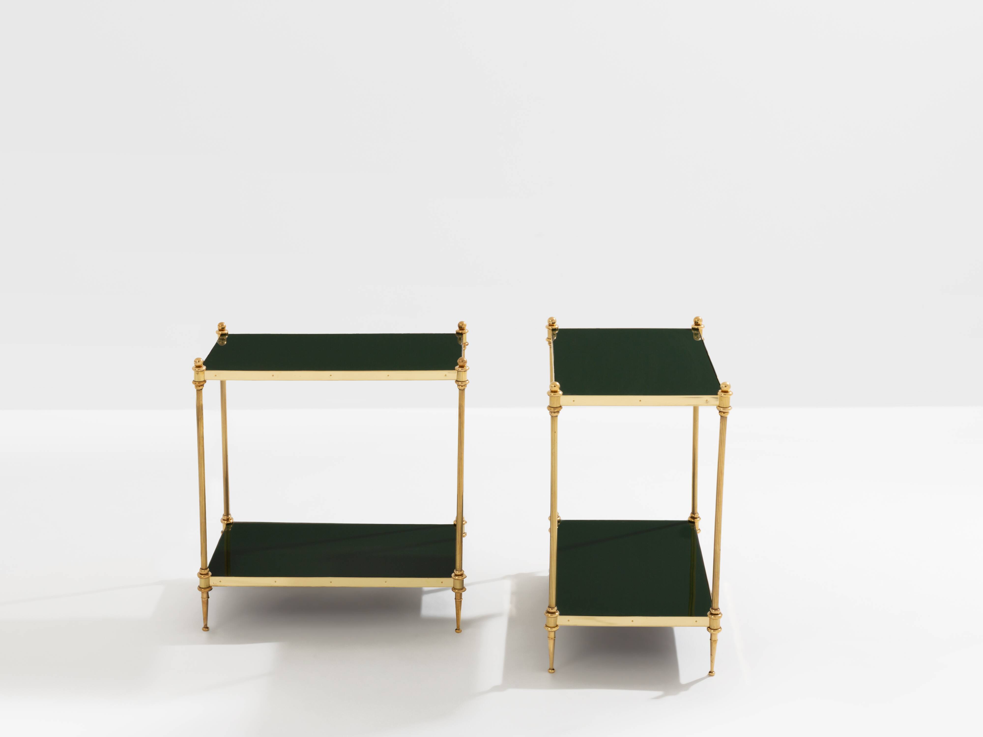 Pair of neoclassical lacquered brass side tables by Maison Jansen, 1970