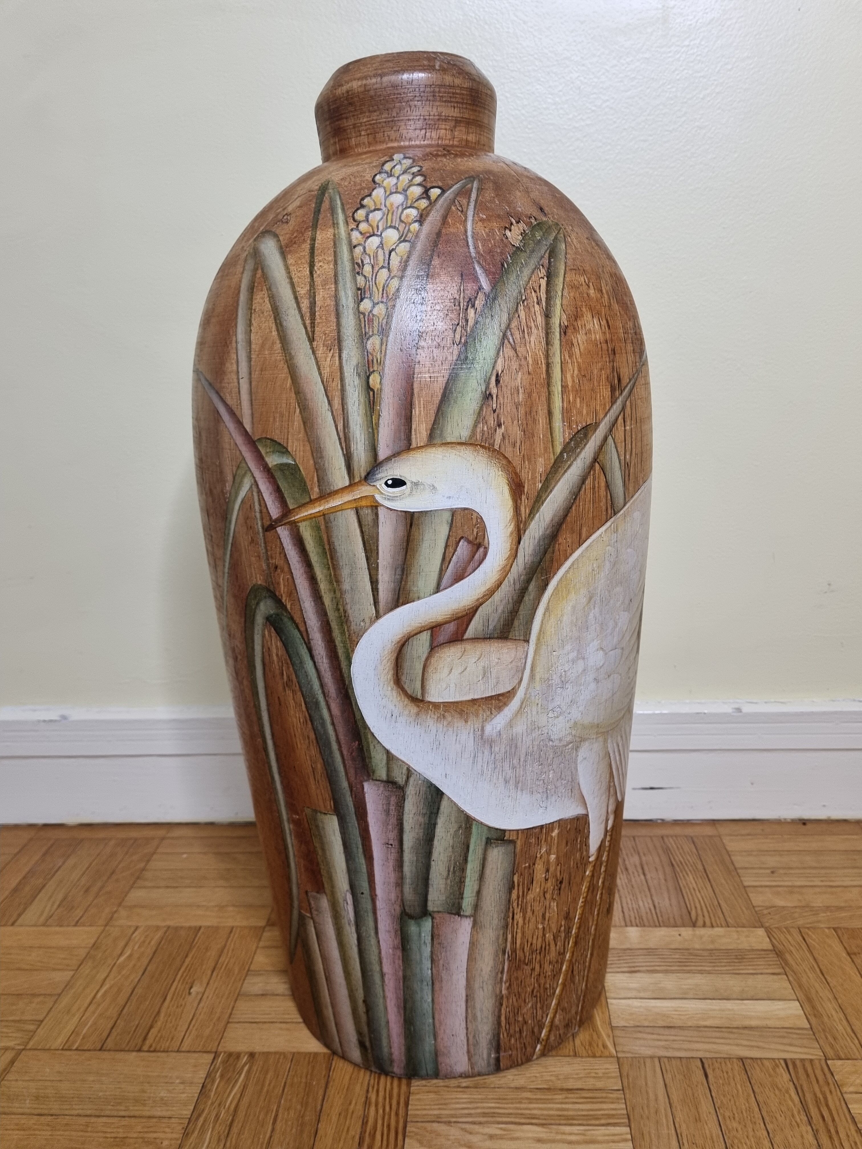 Decorative jar in painted solid wood, 57 cm