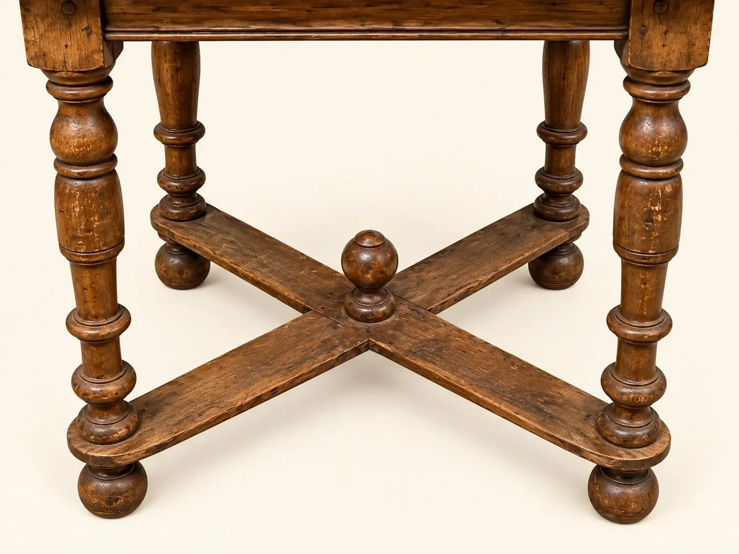 Louis XIII side table, solid oak, turned legs, 17th century.