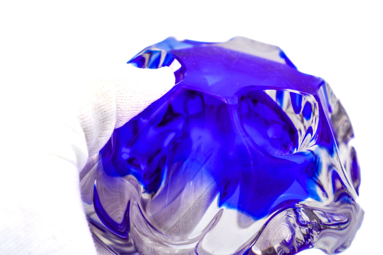 Sculptural Cobalt Blue & Crystal Sommerso Dish - Murano - 1960