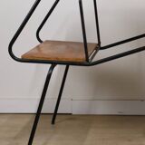 Vintage side coffee table in black lacquered metal and oak, 1950