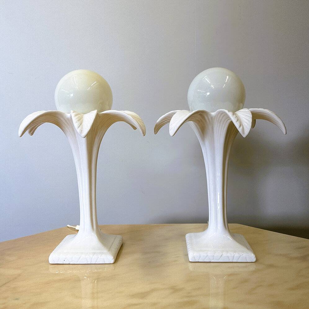 Pair of white ceramic palm tree lamps by Michael Andersen, 1970s