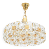 Golden brass and crystal chandelier, Sciolari design by Palwa, Germany, 1970s.