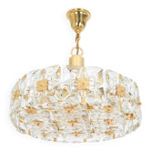 Golden brass and crystal chandelier, Sciolari design by Palwa, Germany, 1970s.