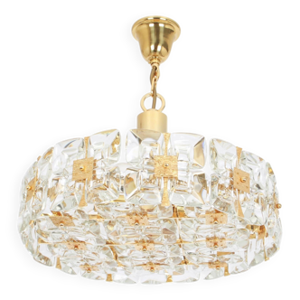 Golden brass and crystal chandelier, Sciolari design by Palwa, Germany, 1970s.