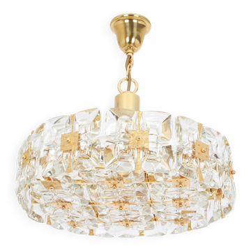 Lustre en laiton doré et cristal, design Sciolari par Palwa, Allemagne, années 1970