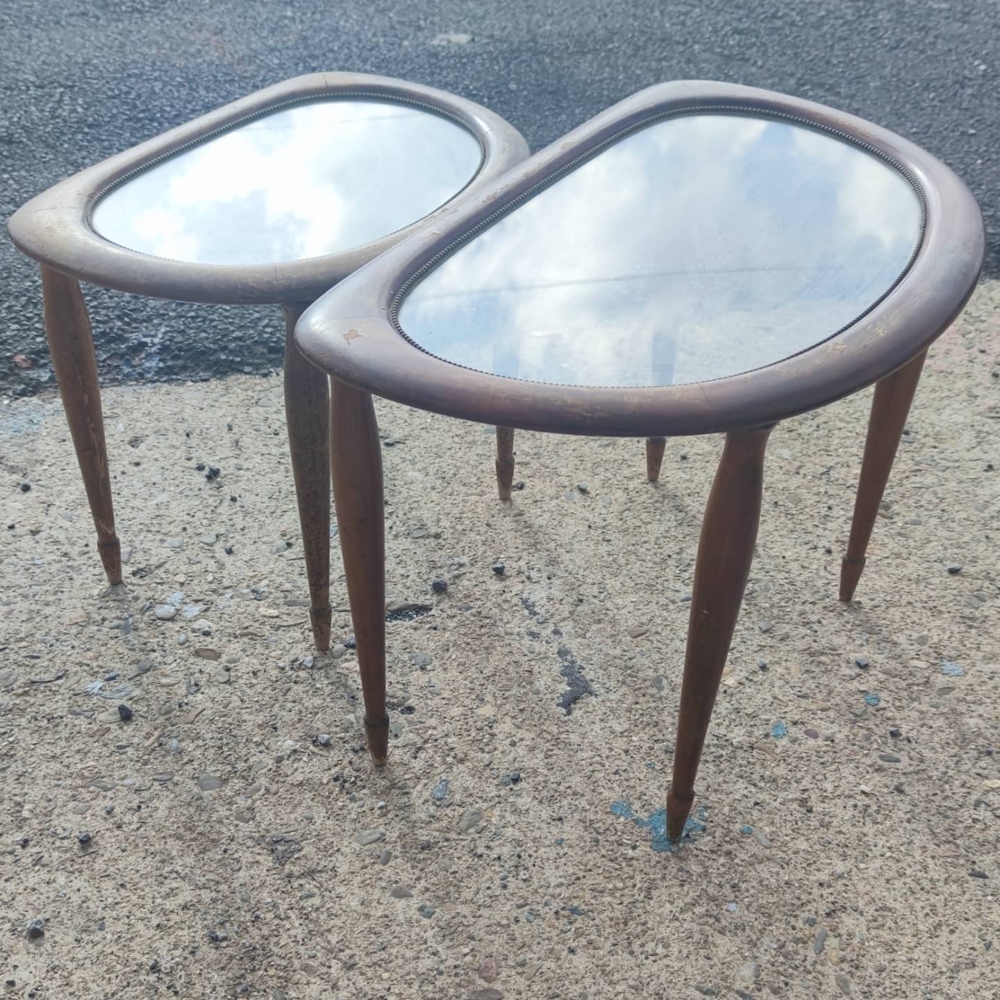 2 tables in mahogany, glass and bronze, circa 1960