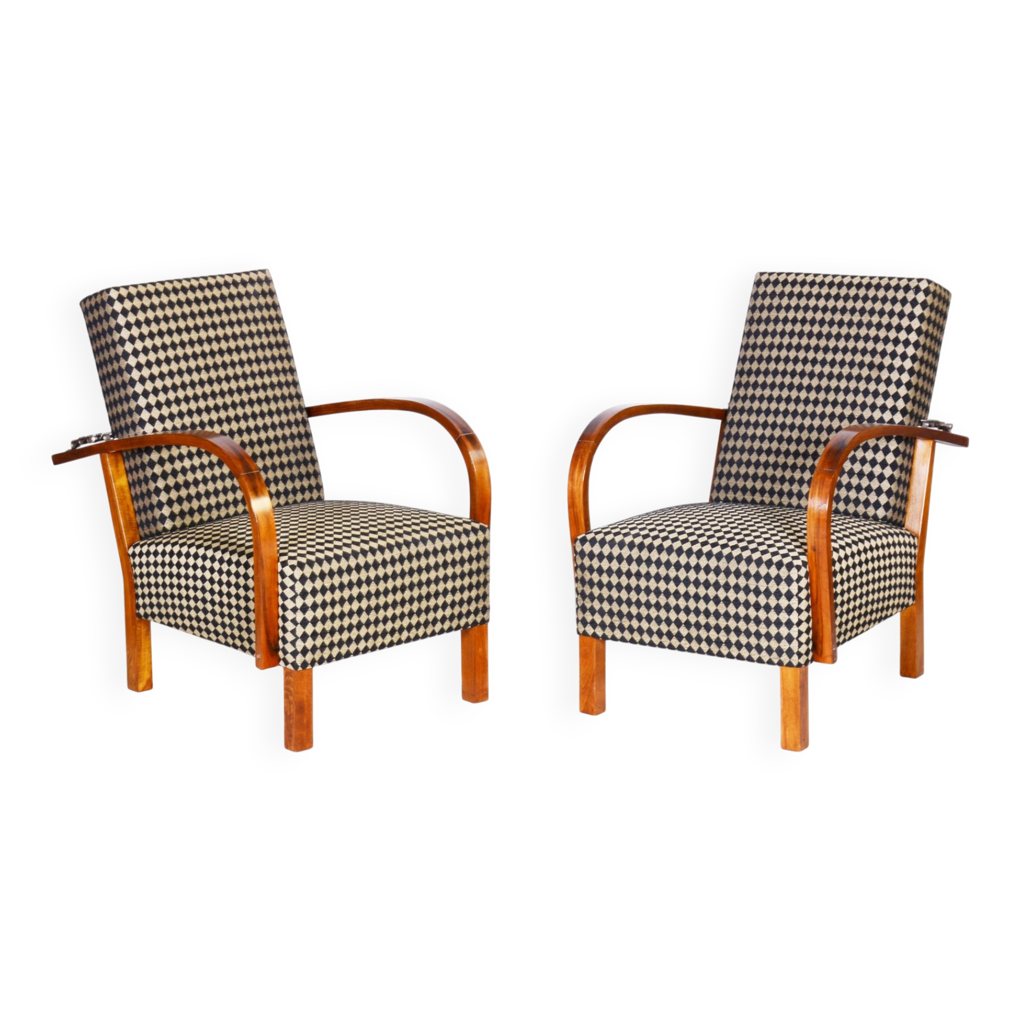 Art Deco Walnut Reclining Chairs, Czechia, 1930s, Set of 2