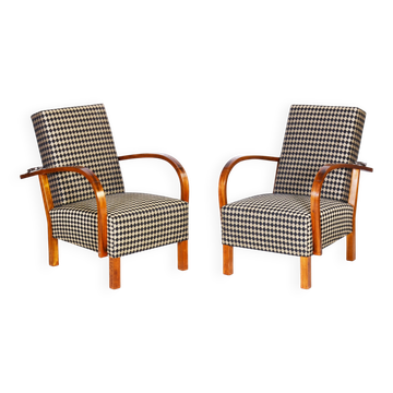 Art Deco Walnut Reclining Chairs, Czechia, 1930s, Set of 2