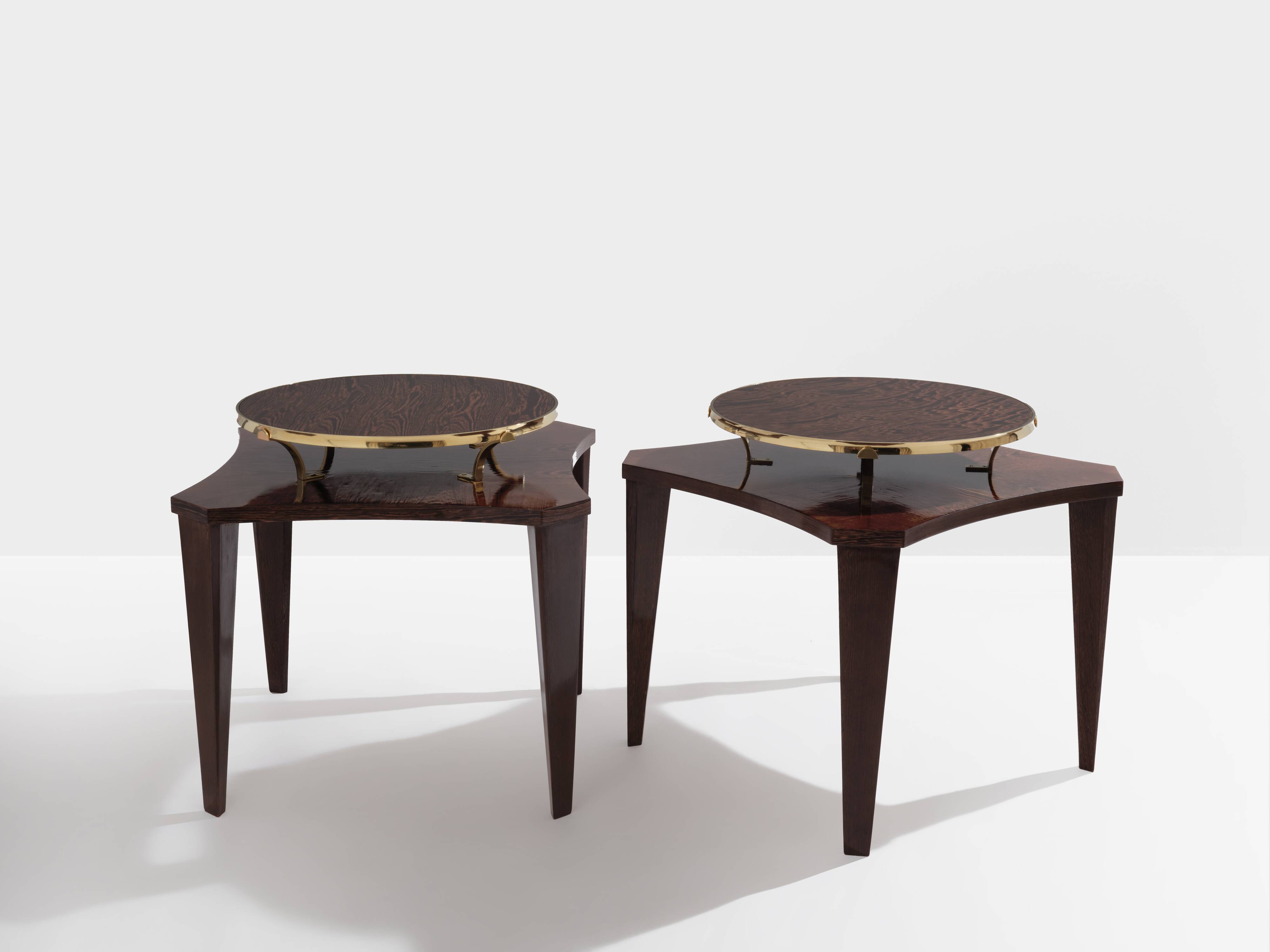 Alberto Pinto paire de tables d’appoint wengé et laiton 1990