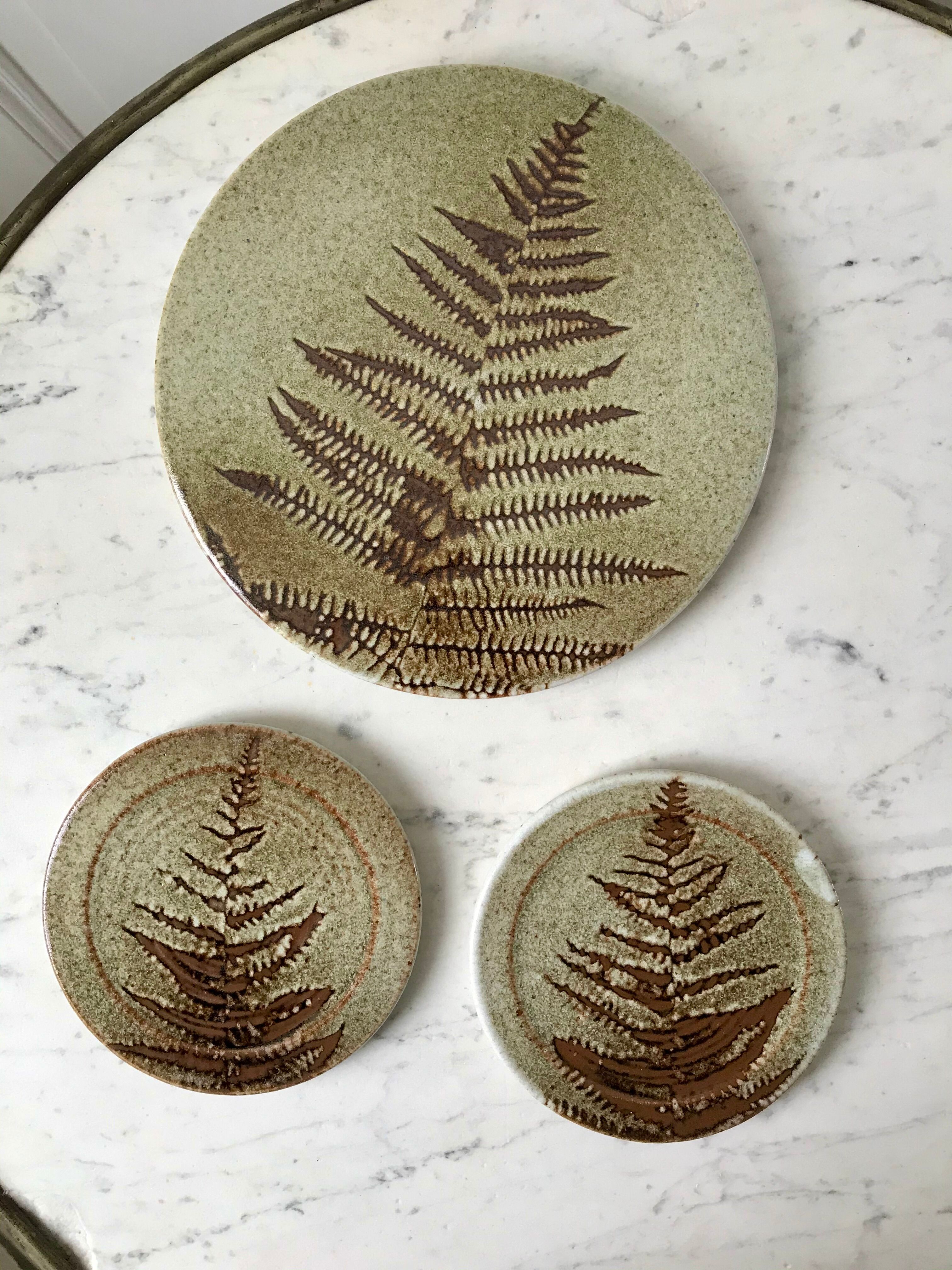 Ceramic trifle and coaster set / stoneware pottery signed 70s