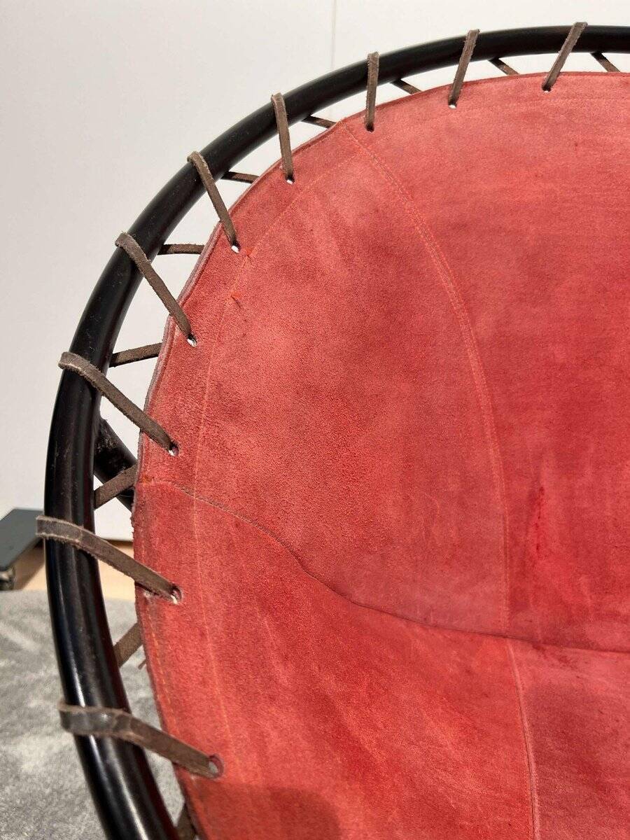 Balloon Lounge Chair in Red Suede & Metal by Hans Olsen, Denmark, 1960s
