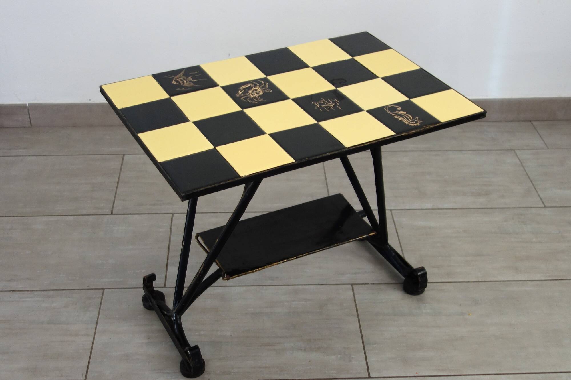 Vintage metal and ceramic side table from the 1950s/60s
