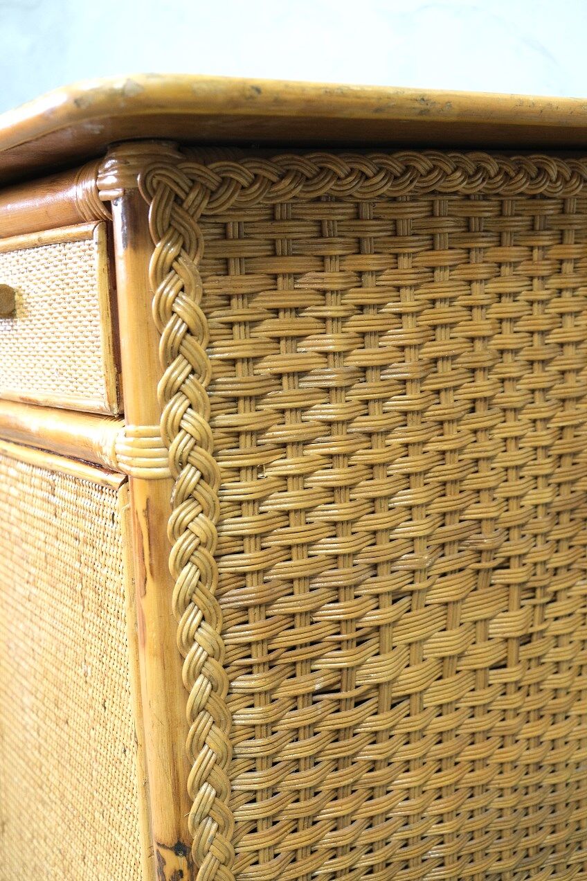 Mid-century italian bamboo, rattan and teak desk, 1960s