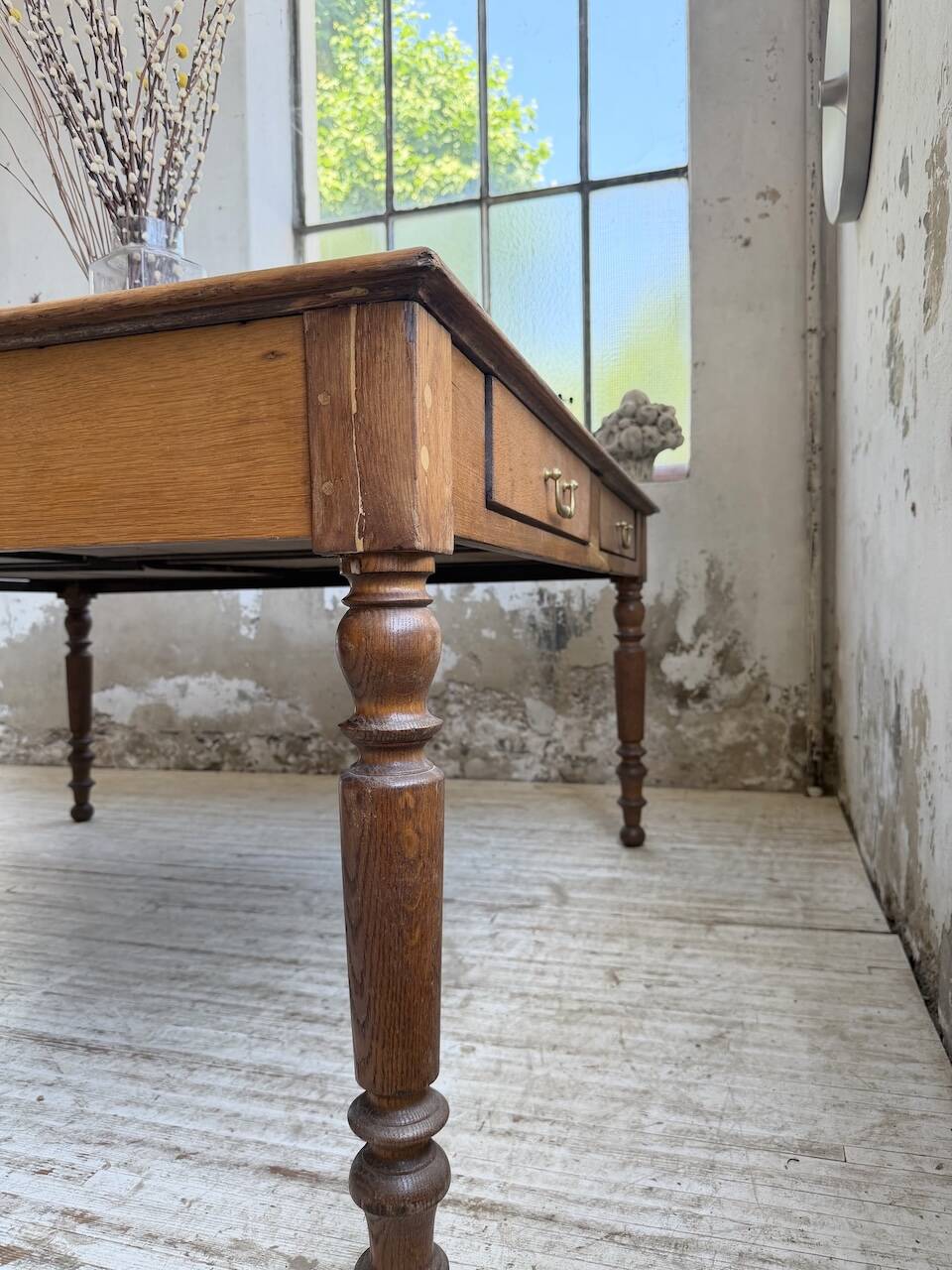 Grande table de ferme XL chêne « carrée » conférence 1950