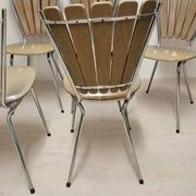 Set of 6 vintage fan-back dining chairs with beige leatherette upholstery