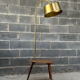 Floor lamp, 60s, gilded brass and walnut, Scandinavian style with table/end of sofa
