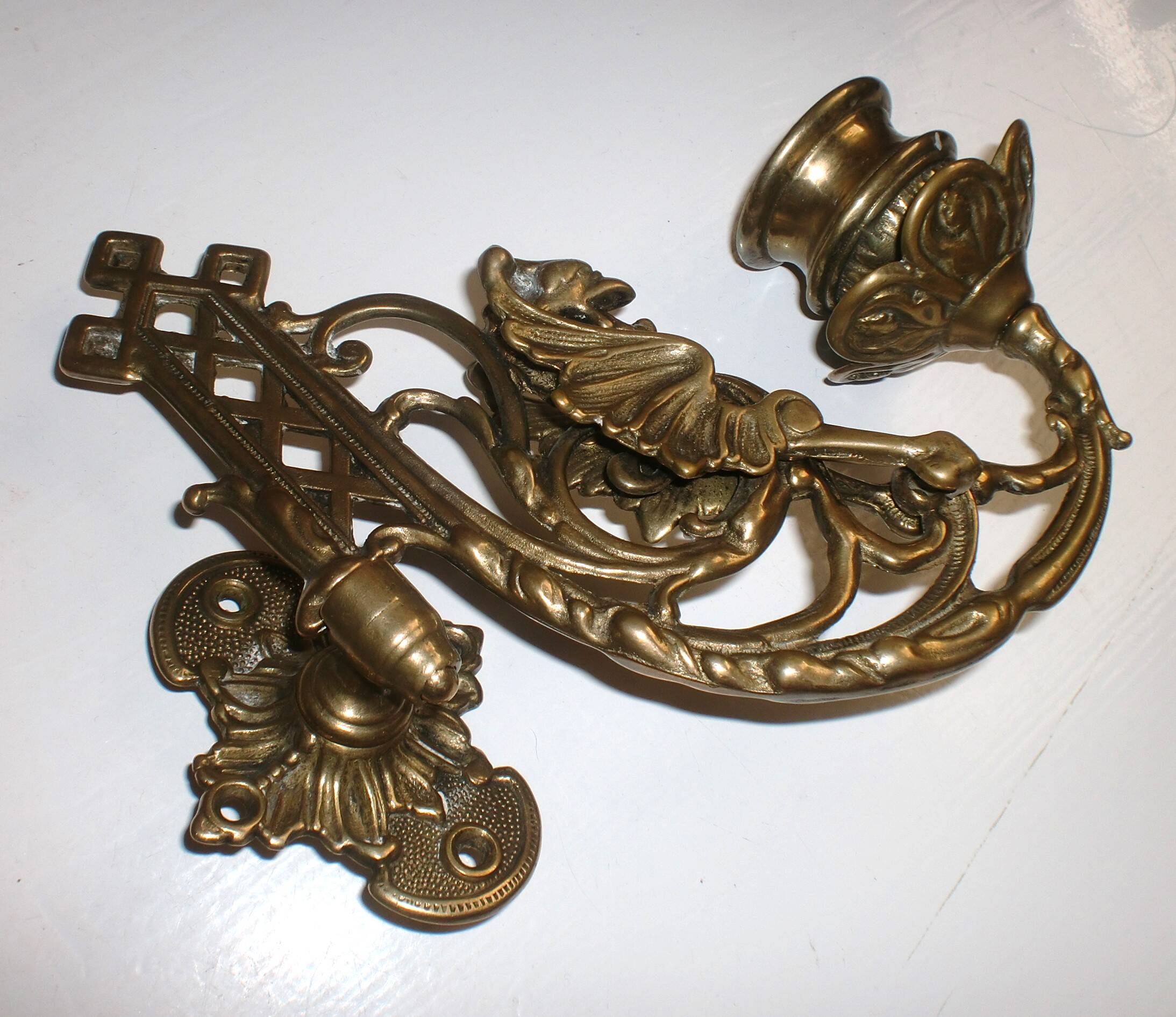 2x Art Nouveau Swivel Arm Piano or Wall Candle Holders Brass Dragon Griffin