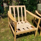 Pair of vintage 1970s armchairs in new fabric