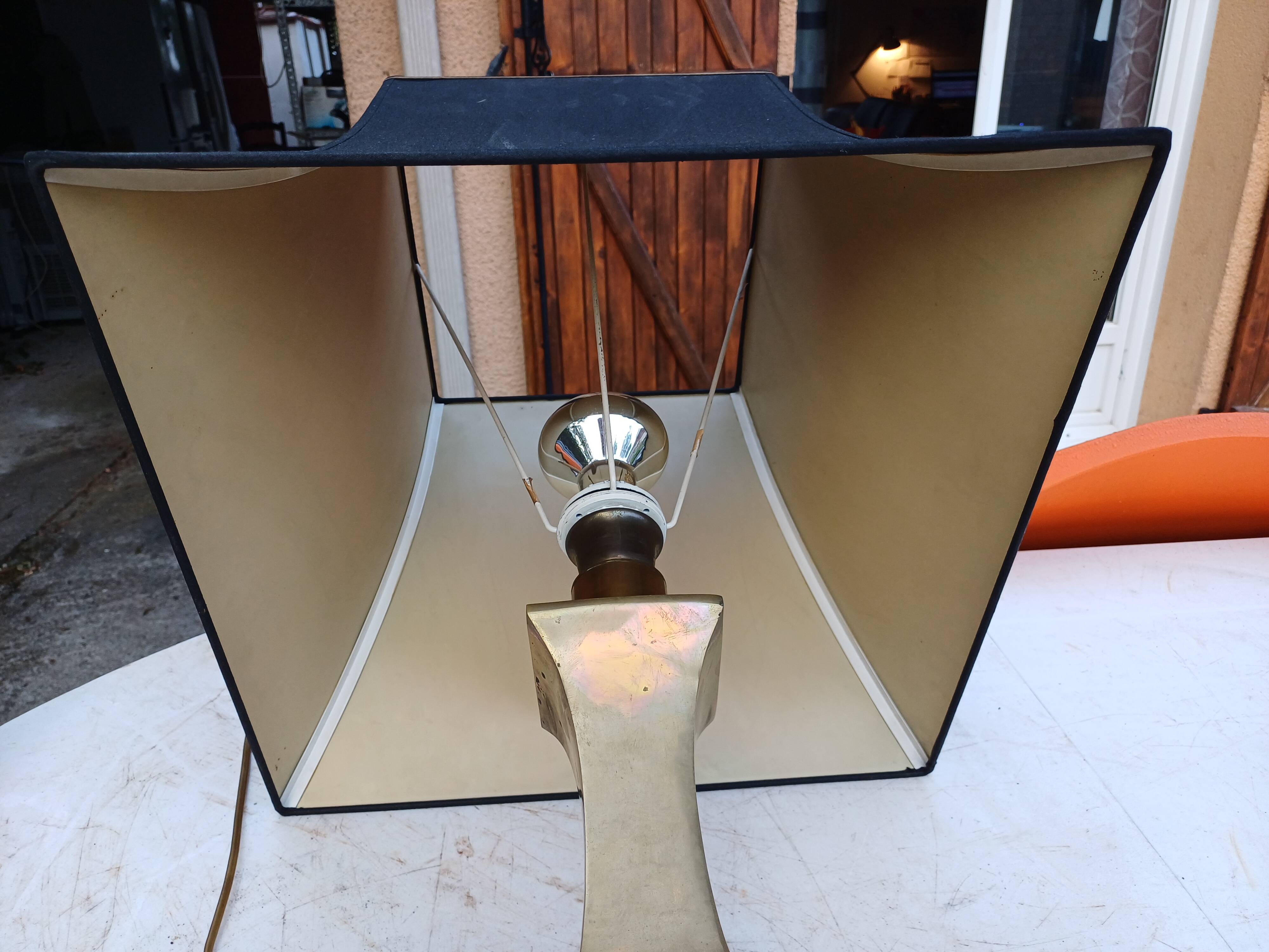 Bronze lamp and dark brown fabric shade