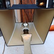 Bronze lamp and dark brown fabric shade