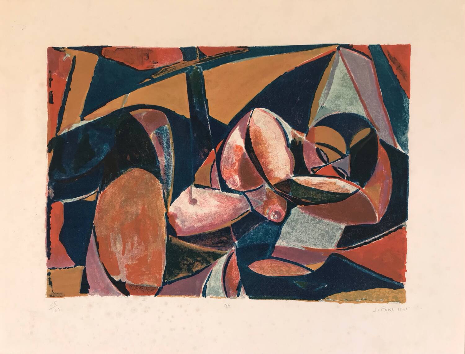 Nu,1945, lithographie originale, Jean Pons 1913-2005