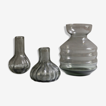 Soliflore et vase en verre fumé