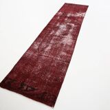 3x11 Shade Of Wine Red Handmade Turkish Vintage Runner Rug