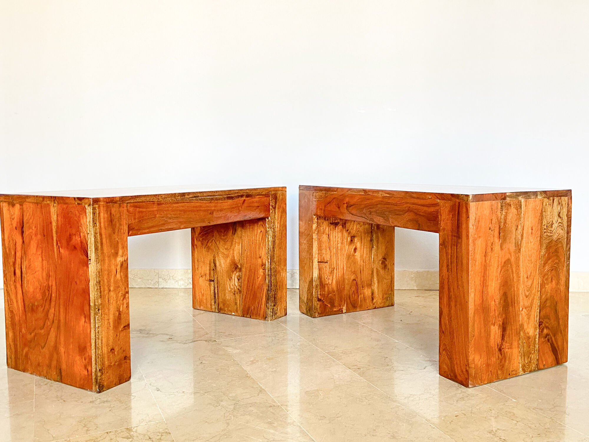 Set dining table plus 2 benches in solid teak wood, Italy 1970s