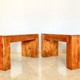 Set table à manger et 2 bancs en bois de teck massif, Italie années 1970