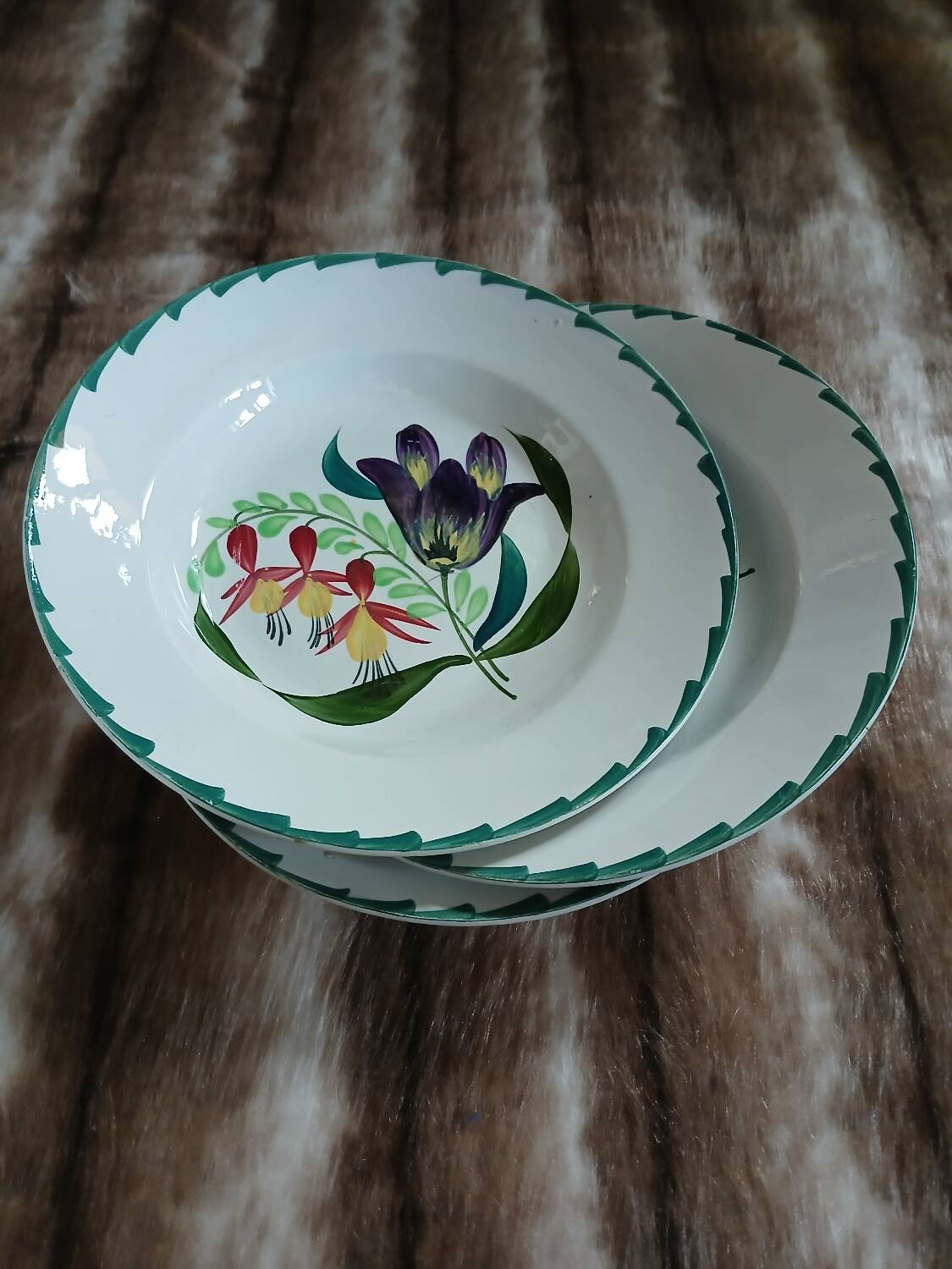 3 antique deep plates from St Amand and Hamage