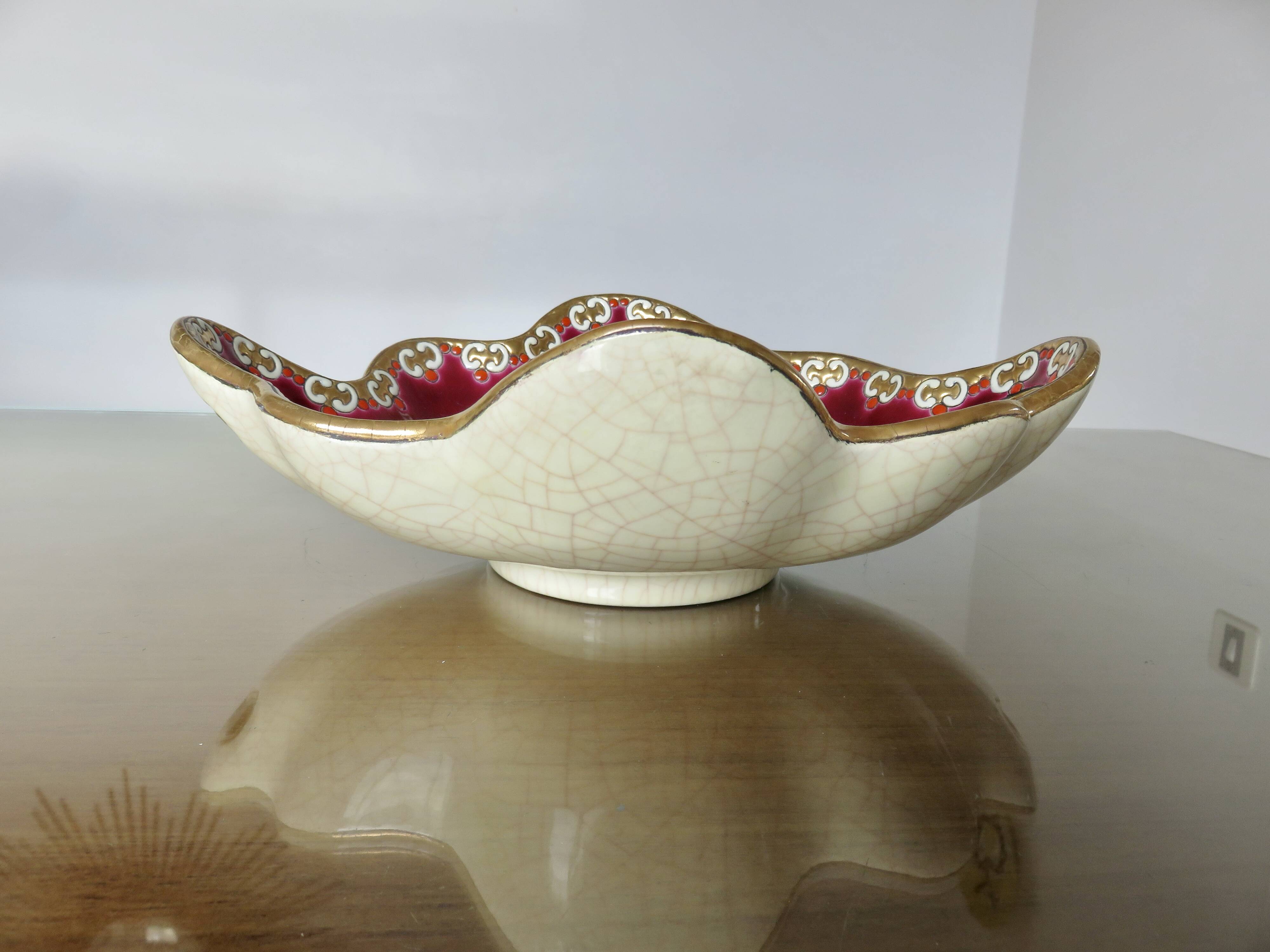 Longwy enamel dish, "Venice" pattern, 1940s-50s