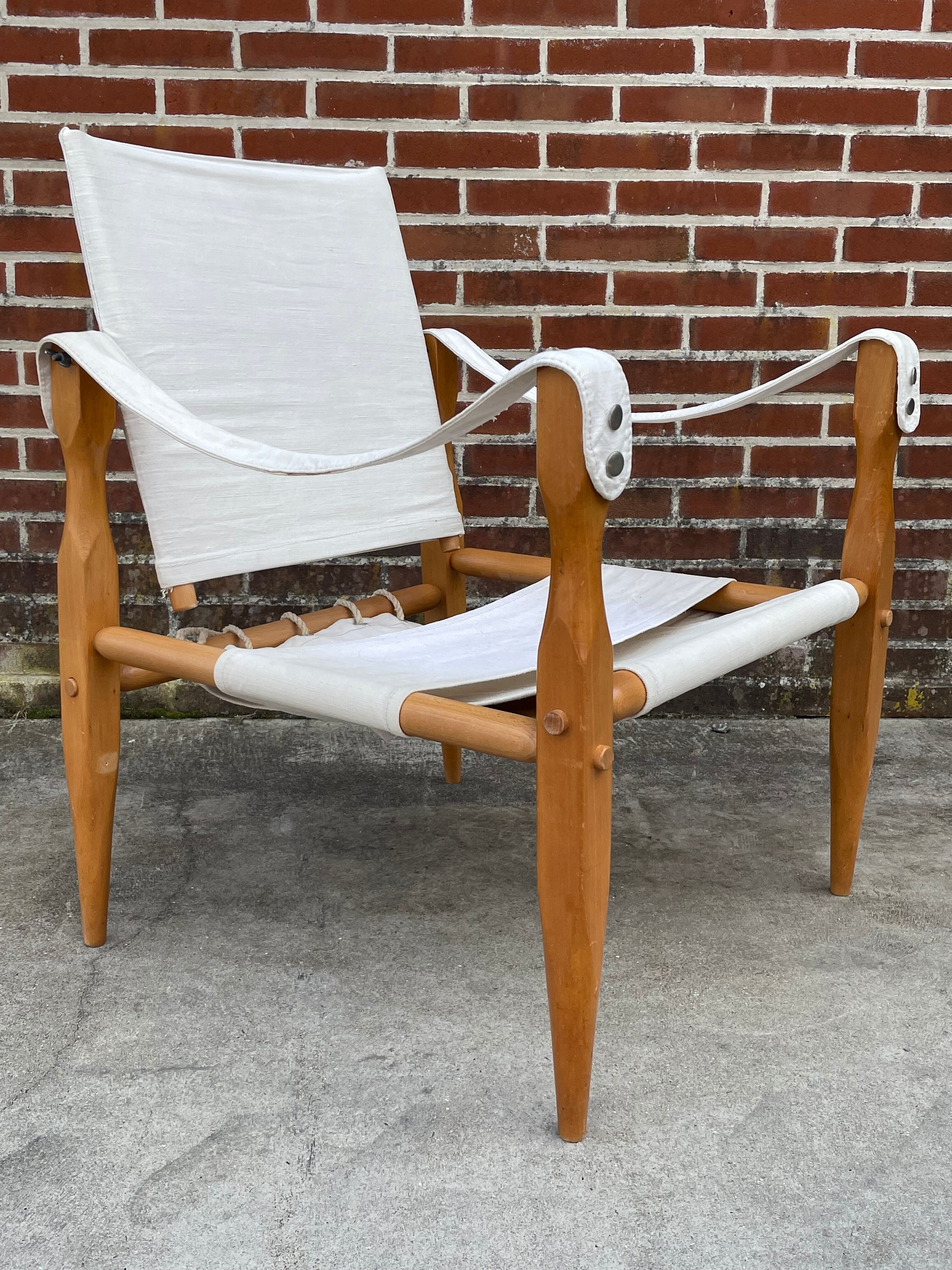 Vintage safari chair 1960s Denmark with canvas minimalist design