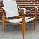 Vintage safari chair 1960s Denmark with canvas minimalist design